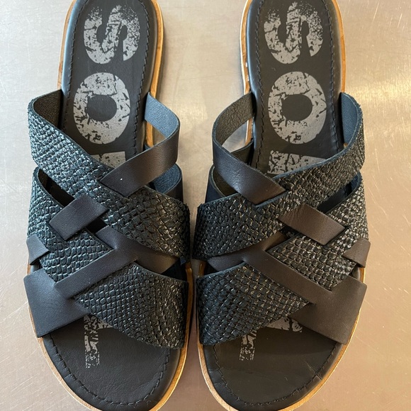 Sorel Ella Black Leather Slide Sandals Size 9 - Picture 5 of 9